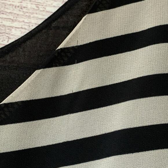 Charming Charlie Nude and Black Striped Dress Sheer Overlay High Low Hem Size L - Picture 10 of 16